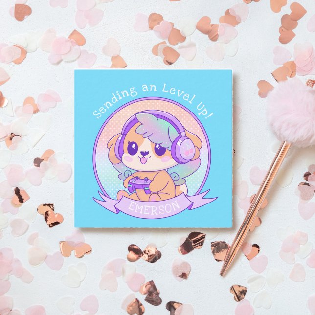Carte De Correspondance Cool Kawaii Gamer Girl Chien souhaits d'anniversai (Créateur téléchargé)