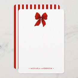 Carte De Correspondance Coquette rouge minimaliste moderne Bow & Stripes