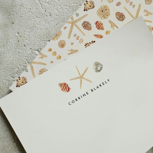 Carte De Correspondance Coquilles d'aquarelle modernes personnalisées (Modern Watercolor Seashells Personalized Note Card)