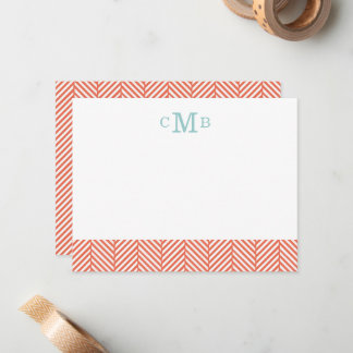 Carte De Correspondance Coral Herringbone Monogramme personnalisé papeteri