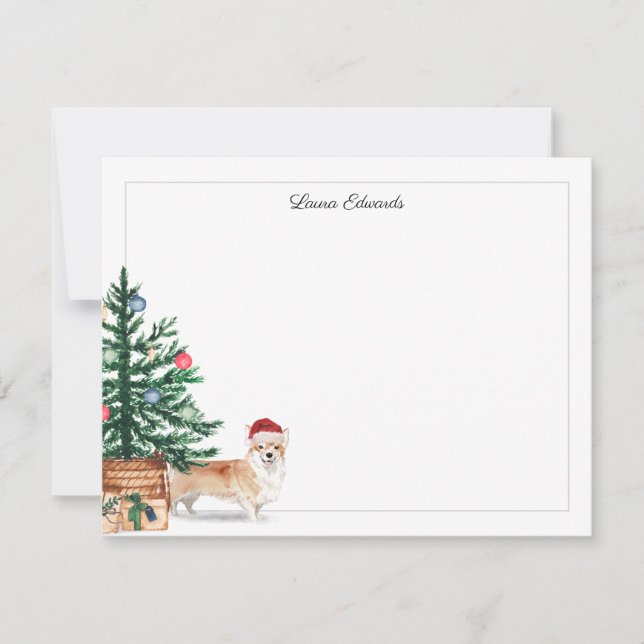 Carte De Correspondance Corgi arbre de Noël de vacances (Devant)