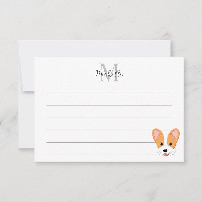 Carte De Correspondance Corgi de dessin animé Monogramme personnalisé lign (Devant)
