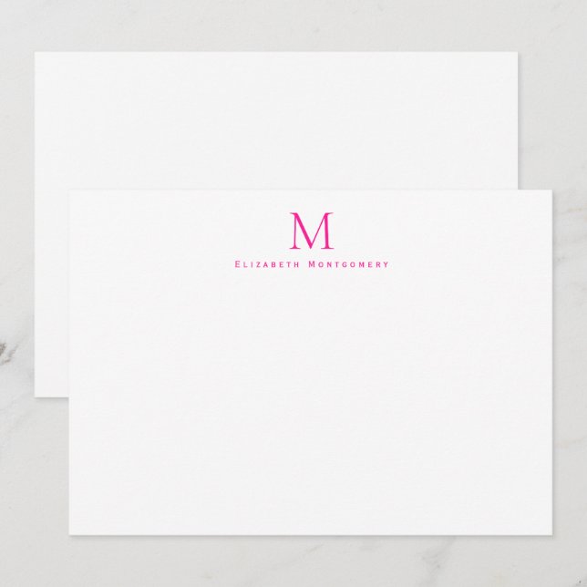 Carte De Correspondance Correspondance moderne Monogramme rose chaud (Devant / Derrière)
