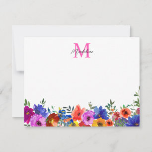 Carte De Correspondance Couleur gras Magenta rose Floral Monogramme Script