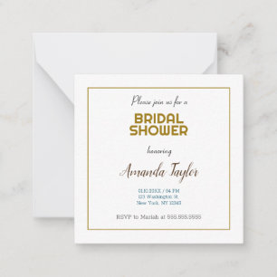Carte De Correspondance Couleur Or Blanc Minimaliste Douche nuptiale
