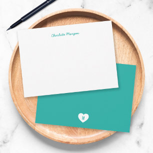 Carte De Correspondance Couleur personnalisée Monogramme Coeur Retour Scri