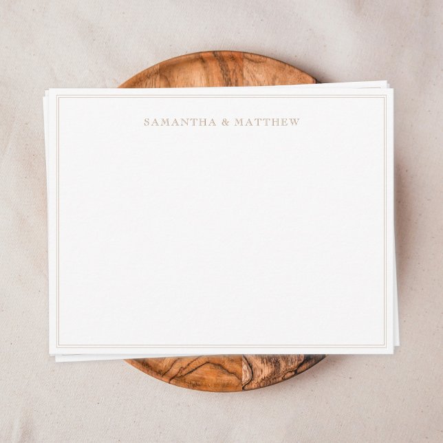 Carte De Correspondance Couple Bordure Double Or (Gold double border vintage typography couple note card)