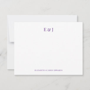 Carte De Correspondance Couple Élégant Violet Royal Initiales Personnalisé