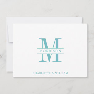 Carte De Correspondance Couple Monogramme Minimaliste Bleu Vert Blanc