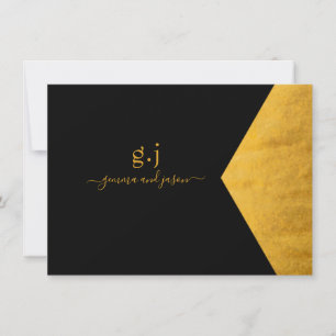 Carte De Correspondance Couple Monogramme Minimaliste Faux Gold Foil Noir