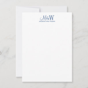 Carte De Correspondance Couple Monogramme Minimaliste Marine Blanc