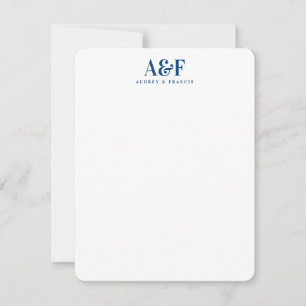 Carte De Correspondance Couple Monogramme Minimaliste Simple Marine Bleu B