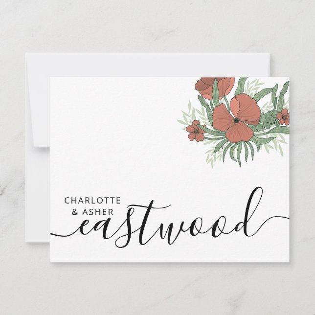 Carte De Correspondance Couple Nom Mariage Monogram Floral (Devant)