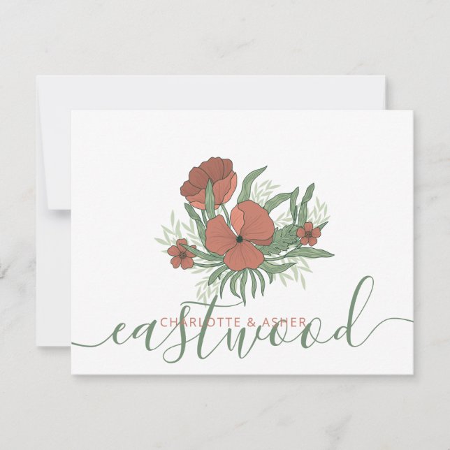 Carte De Correspondance Couple Nom Mariage Monogram Floral (Devant)