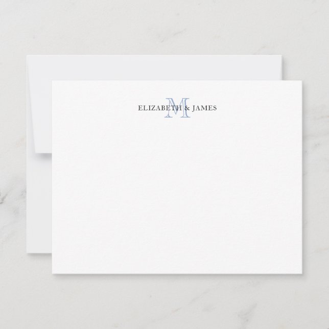 Carte De Correspondance Couple personnalisé monogramme initiale bleue (Devant)