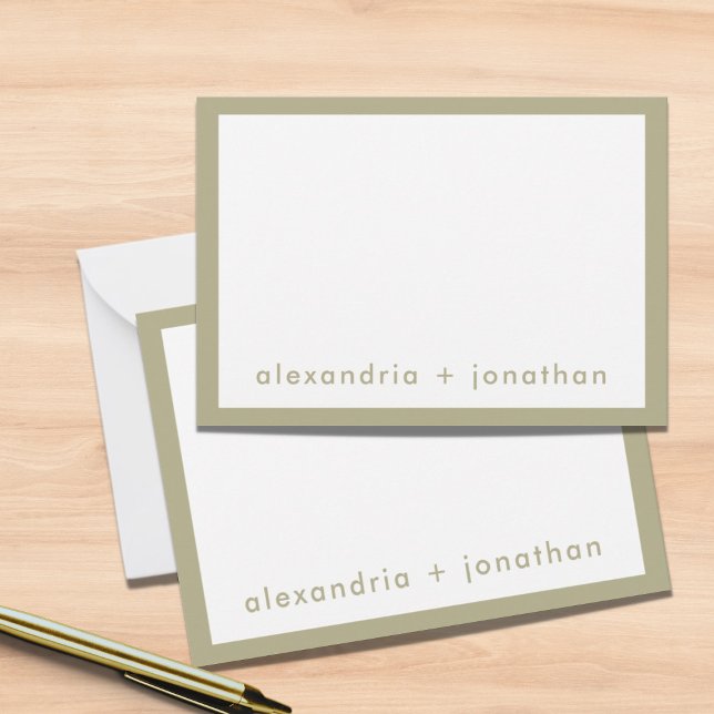 Carte De Correspondance Couples minimaux modernes Merci Note Sage Green (Créateur téléchargé)
