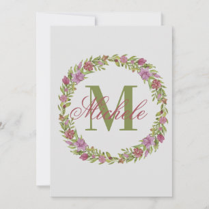 Carte De Correspondance Couronne de fleurs personnalisée Monogramme du nom