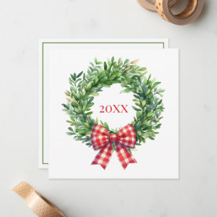 Carte De Correspondance Couronne de Noël verte aquarelle avec noeud en vic