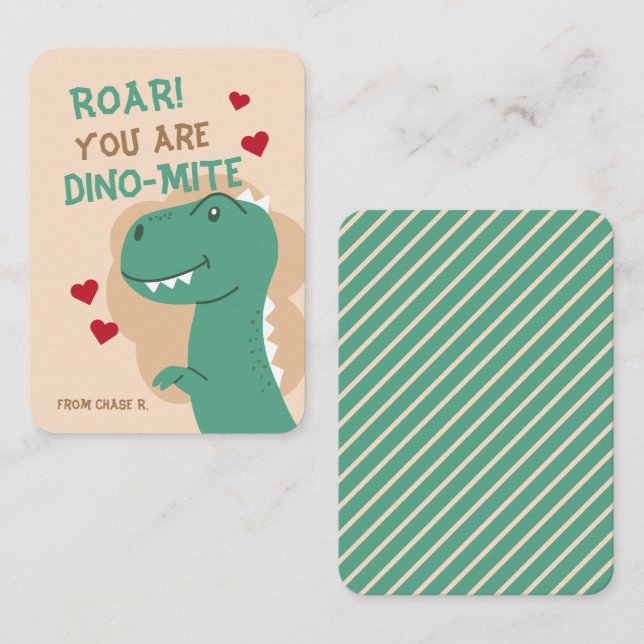 Carte De Correspondance Cours Valentine's Day Dinosaur Dino Card (Devant / Derrière)