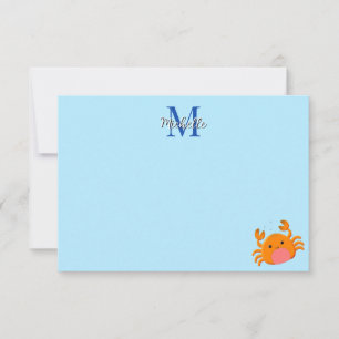 Carte De Correspondance Crabe de dessin animé mignon océan bleu sur mesure
