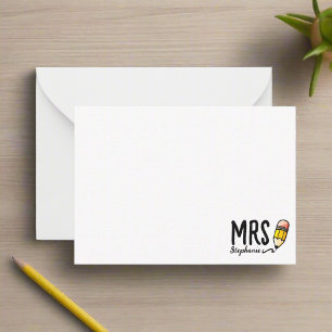 Carte De Correspondance Crayon Mignon Professeur Enfants Nom Retour à l'éc