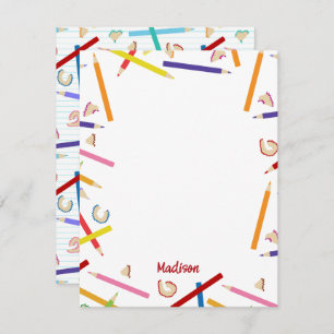 Carte De Correspondance Crayons colorés Motif Enfants Nom personnalisé