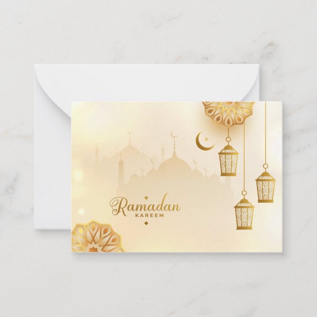 Carte De Correspondance Croissant d'or et lanterne Ramadan Kareem (Devant)