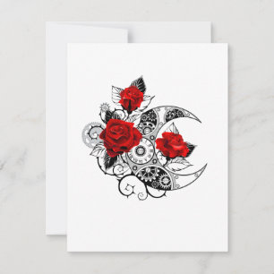 Carte De Correspondance Croissant mécanique avec roses rouges