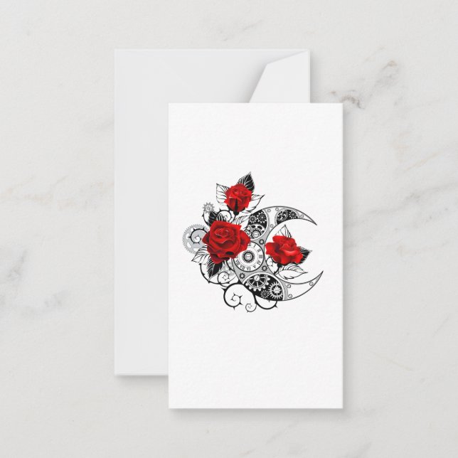 Carte De Correspondance Croissant mécanique avec roses rouges (Devant)