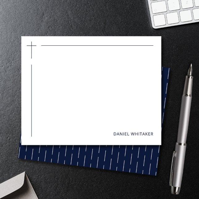 Carte De Correspondance Croix chrétienne moderne monogrammée bleu marine m (Clean lines. Quiet faith.
Modern stationery for meaningful words.)