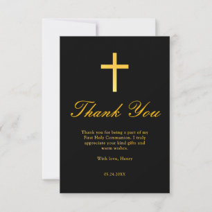 Carte De Correspondance Croix Noire et or Premier Merci de communion