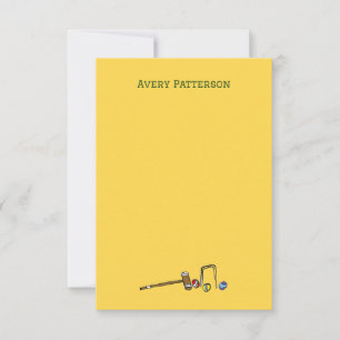 Carte De Correspondance Croquet Sportif Jaune Préppy Illustré À La Main