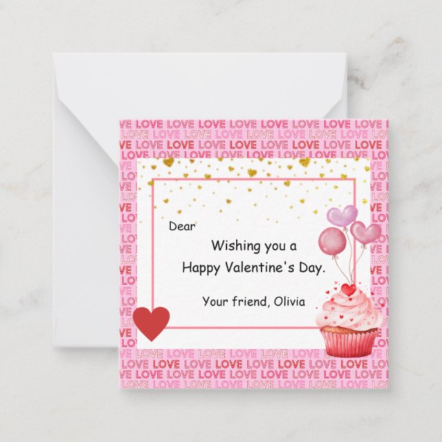 Carte De Correspondance Cupcake sucré Saint-Valentin pour les enfants (Devant)