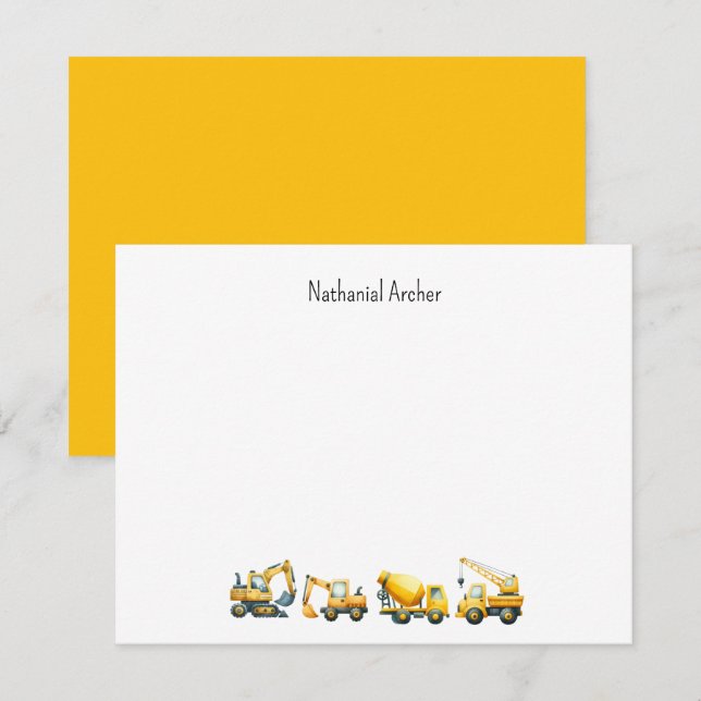 Carte De Correspondance Custom Construction Trucks Note Card (Devant / Derrière)