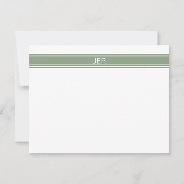 Carte De Correspondance Custom Modern Minimalist Sage Green Monogram (Devant)