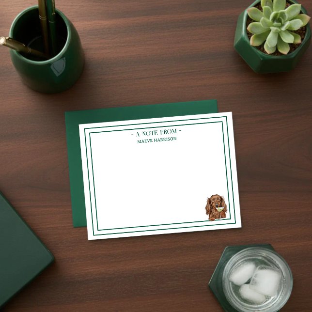 Carte De Correspondance Custom Name Hand Drawn Dachshund Martini Flat (Gift custom stationery to the dog lover in your life!)