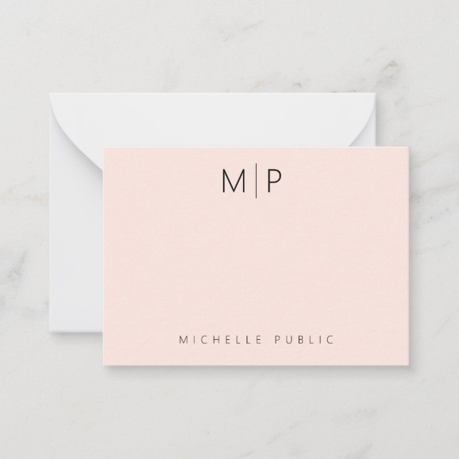 Carte De Correspondance Custom Template Monogram Initial Chic Blush Pink (Devant)