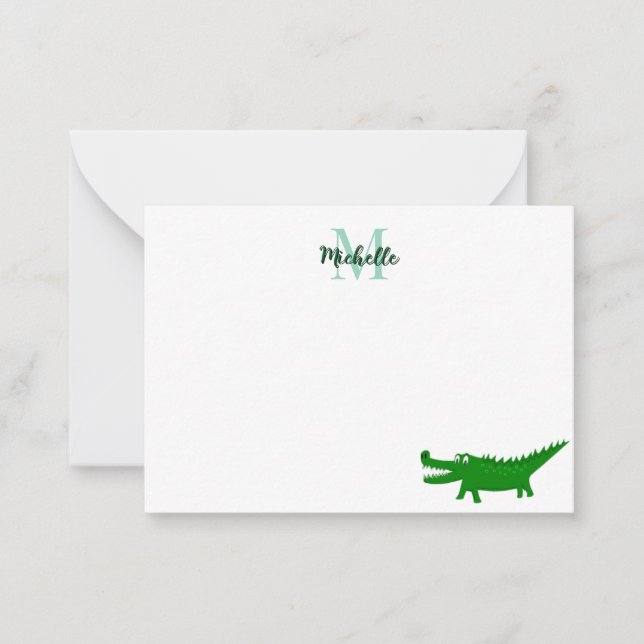 Carte De Correspondance  Cute Alligator Drawing Lined Editable (Devant)