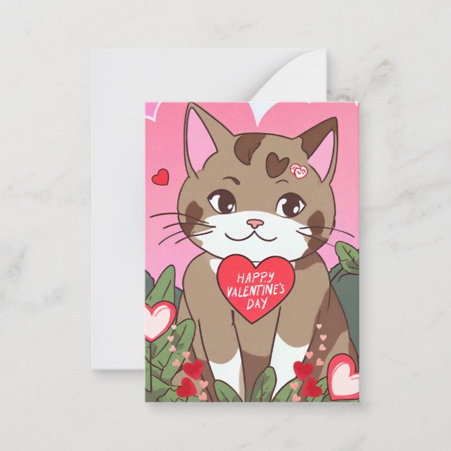 Carte De Correspondance Cute Anime Valentine Chat (Devant)