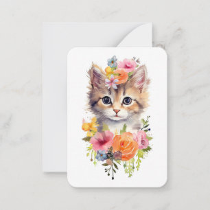 Carte De Correspondance Cute Aquarelle Chat avec Fleurs