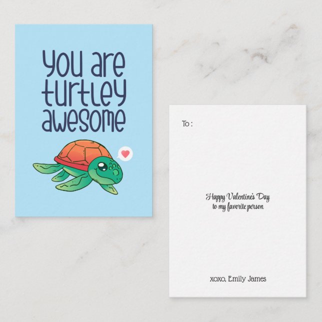 Carte De Correspondance Cute Awesome Tortue Drôle Enfants Saint Valentin (Devant / Derrière)