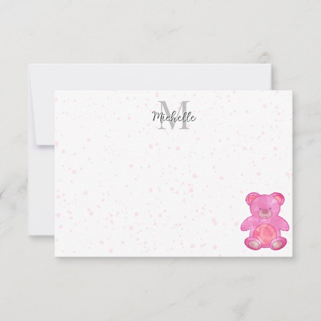 Carte De Correspondance Cute Baby Bear In Pink Custom Monogram  (Devant)