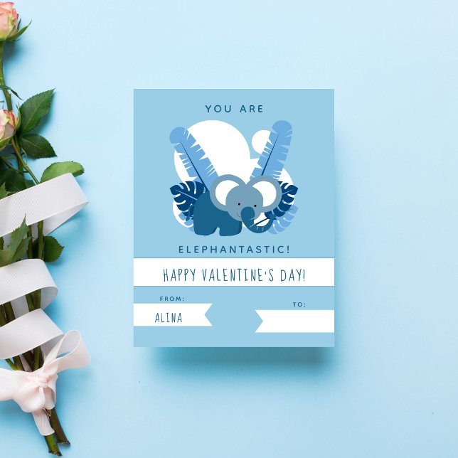 Carte De Correspondance Cute Blue Elephant Kids Valentine's Day (Créateur téléchargé)