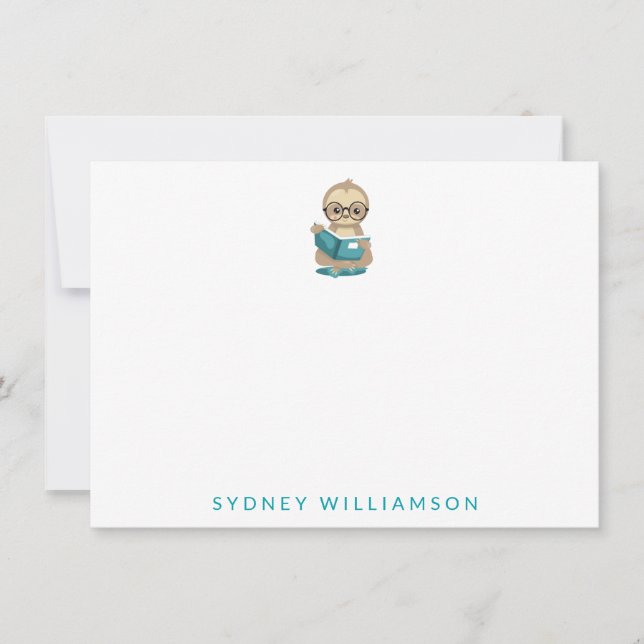 Carte De Correspondance Cute Bookworm Paresseux Lecture de Livres Personna (Devant)