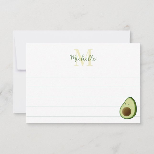 Carte De Correspondance Cute Cartoon Avocado Custom Monogram Lined (Devant)