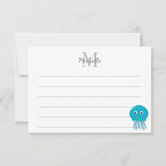 Carte De Correspondance Cute Cartoon Jellyfish Custom Lined Monogram (Devant)