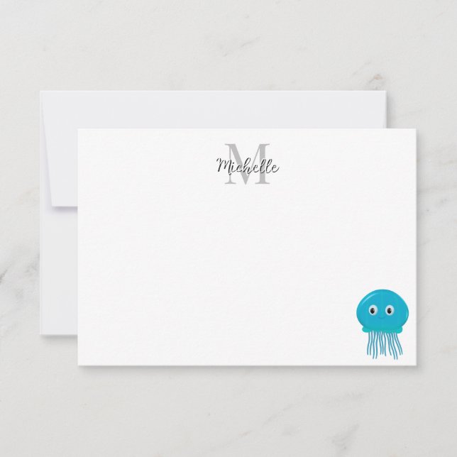 Carte De Correspondance Cute Cartoon Jellyfish Custom Monogram (Devant)