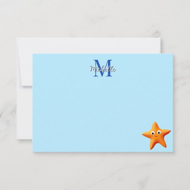 Carte De Correspondance Cute Cartoon Starfish Blue Ocean Custom Monogram (Devant)