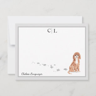 Carte De Correspondance Cute Cavapoo Chien Gris Bordure Monogramme Votre N