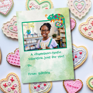 Carte De Correspondance Cute Chameleon Enfants Classroom Saint-Valentin 